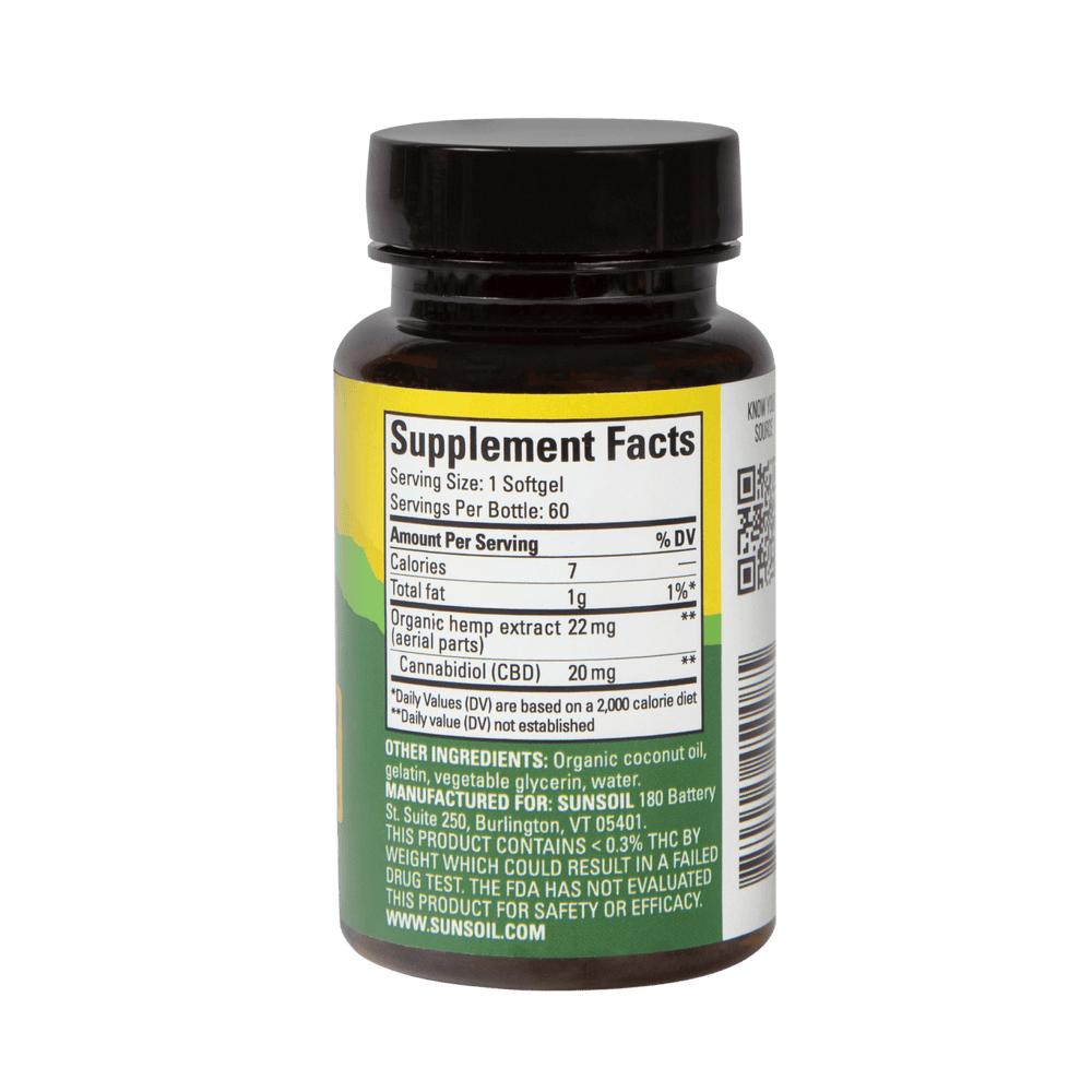 
                  
                    CBD Softgels Supplement Facts, 60 Count - Sunsoil
                  
                
